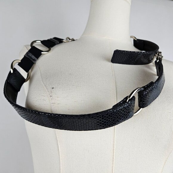 Suzi Roher Extra Large Black Leather Waist or Hip Belt With Silver Chain Accent - Picture 7 of 10